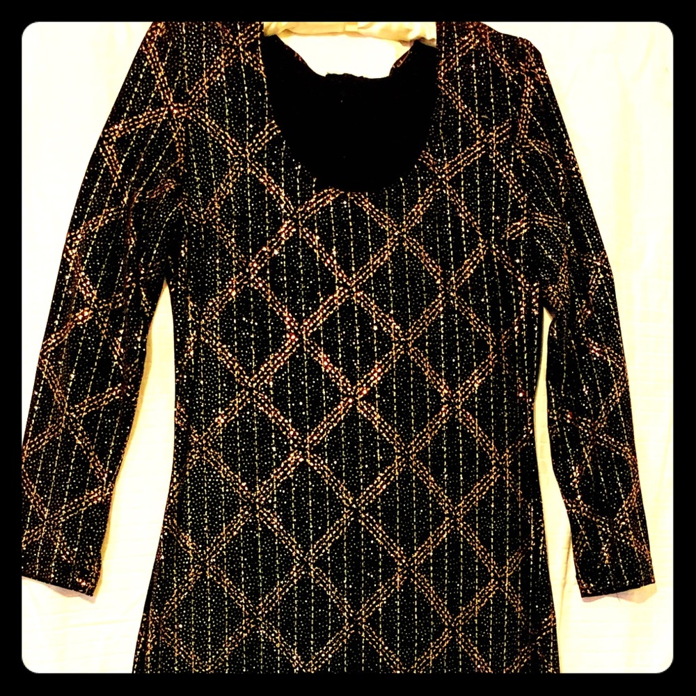 Long sleeve sexy multicolored sequined black dress